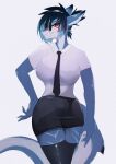  absurd_res anthro blue_body female fish hi_res kakhao looking_at_viewer marine office_clothing shark simple_background solo tail 