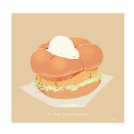  bear border burger chai_(drawingchisanne) commentary_request food food_focus lettuce no_humans on_food original paper polar_bear shirokuma-san_(drawingchisanne) signature tomato undersized_animal white_border yellow_background 