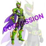  1boy adapted_costume beast_wars beast_wars:_transformers black_bodysuit bodysuit boots bug commission crossover driver_(kamen_rider) english_commentary green_armor green_footwear insect_wings kamen_rider male_focus power_armor predacon purple_wings rider_belt sharp_teeth teeth to_ze transformers wasp waspinator wings zoom_layer 