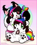  2023 ankh anthro bisexual_pride_colors black_body black_fur black_hair blep brown_hair canid canine canis chibi clothed clothing demisexual_pride_colors domestic_cat duo featureless_crotch felid feline felis female footwear fur green_eyes hair hat headgear headwear kemono lgbt_pride male mammal nude o-kemono o-kemono_(character) panties pawpads pride_colors pussycat_(o-kemono) red_eyes scarf socks text tongue tongue_out underwear white_body white_fur wolf 