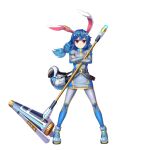  1girl alternate_costume animal_ears belt blue_hair closed_mouth crossed_arms earclip full_body game_cg helmet highres kine long_hair long_sleeves looking_at_viewer low_twintails mallet rabbit_ears rabbit_girl red_eyes rotte_(1109) seiran_(touhou) seiran_(touhou)_(thought_investigator_of_the_capital) simple_background solo space_helmet spacesuit third-party_source touhou touhou_lost_word twintails white_background 