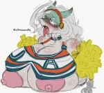  absurd_res ahegao anthro big_breasts blue_body blue_fur breasts canid canine canis cheerleader clothed clothing female fox fur hair hi_res huge_breasts ippan_josei looking_pleasured mammal my_hero_academia nipples partially_clothed pink_nipples pom_poms sketch slimewendigo solo tongue tongue_out unknown_species white_body white_hair 