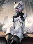  alternate_species anthro aomori big_breasts biped blush breasts clothing felid female fingering fingering_self fingers fur furrification hair hi_res legwear mammal masturbation nier_automata pantherine snow_leopard solo spots spotted_body spotted_fur thigh_highs tongue tongue_out wide_hips yorha_2b 