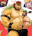  2_horns anthro bowser bracelet collar dopq duo hi_res horn human jewelry koopa luigi male male/male mammal mario mario_bros muscular muscular_anthro muscular_male nintendo princess_peach scalie size_difference spiked_bracelet spiked_collar spikes 