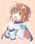  1girl arle_nadja armor blush breastplate brown_hair looking_at_viewer madou_monogatari nakotorinko open_mouth ponytail puyopuyo shirt smile solo white_shirt yellow_eyes 