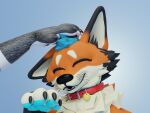  3d_(artwork) 4_toes ambiguous_gender anthro blender_(software) blue_hair blue_pawpads canid canine digital_media_(artwork) feet fluffy fox hair hi_res male mammal mango_fox pawpads paws simple_background smile solo toes 