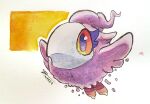  beak creature eyelashes feathers flying orange_eyes pink_feathers pokemon pokemon_(creature) signature spritzee traditional_media twarda8 white_background wings 