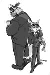  absurd_res anthro beard canid canine canis chuurow clothing domestic_dog duo eyewear facial_hair hair hi_res lifewonders long_hair male mammal necktie size_difference suit sunglasses tanetomo tokyo_afterschool_summoners topknot yasuyori 