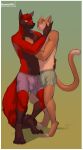  absurd_res anthro blaze_wolf border boxer_briefs bulge canid canine canis clothing domestic_cat duo embrace eye_contact felid feline felis hand_on_chest hi_res holding_face jesse_cat looking_at_another male male/male mammal nozomyarts underwear white_border wolf 