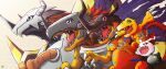  152_in_can :d agumon armor blue_eyes botamon digimon digimon_(creature) evolutionary_line green_eyes greymon highres horns koromon metalgreymon no_humans open_mouth red_eyes simple_background smile wargreymon yellow_eyes 