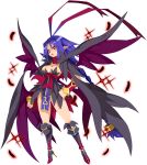  1girl antenna_hair armored_boots blue_hair boots braid braided_ponytail breasts cleavage disgaea disgaea_rpg fang feathers full_body genderswap genderswap_(mtf) gradient_hair high_heels highres laharl laharl-chan large_breasts long_hair multicolored_hair non-web_source official_art open_mouth photoshop_(medium) pointy_ears red_eyes red_hair solo transparent_background two-tone_hair very_long_hair wings 