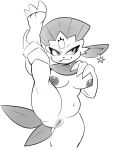  anthro anthrofied areola biped breasts butt_from_the_front claws darkluxia ear_piercing ear_ring fan_character fangs feathers female flexible front_view generation_4_pokemon genitals hand_on_breast looking_at_viewer lumi_(cypress) monochrome navel nintendo nipples nude on_one_leg one_leg_up piercing pokemon pokemon_(species) pokemorph portrait pussy raised_leg ring_piercing slightly_chubby solo splits spread_legs spreading standing teeth thick_thighs three-quarter_portrait vertical_splits weavile 