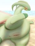  2023 3:4 3_claws 3_fingers anus beach blush bodily_fluids claws clitoris detailed_background digital_media_(artwork) dragon embarrassed featureless_feet feet female feral fingers flygon generation_3_pokemon genital_fluids genitals green_body hi_res inviting k-dra61 leaking looking_at_viewer lying membrane_(anatomy) membranous_wings multicolored_body nintendo nude on_side open_mouth outside plump_labia pokemon pokemon_(species) presenting presenting_pussy pussy pussy_juice pussy_juice_leaking raised_leg rear_view sand scalie seaside shy solo spread_legs spreading tail thick_thighs tongue two_tone_body water wings 