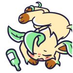  1:1 2023 3_toes alcohol ambiguous_gender beverage blush blush_stickers bottle brown_body brown_fur container digital_media_(artwork) drunk eeveelution endwl eyes_closed feet feral fur generation_4_pokemon green_body green_fur icon leafeon lying multicolored_body multicolored_fur nintendo on_front open_mouth paws pokemon pokemon_(species) quadruped sleeping solo substance_intoxication tan_body tan_fur toes 