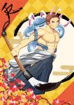  1boy 2023 ^_^ abs absurdres alternate_costume animal_ears bara chinese_zodiac closed_eyes clothes_around_waist facial_hair feet_out_of_frame giant_brush goatee hakama hakama_skirt highres hip_vent holding_calligraphy_brush japanese_clothes kemonomimi_mode konpei_daidai large_pectorals long_sideburns looking_at_viewer male_focus muscular muscular_male navel new_year nipples pectorals rabbit_ears scar scar_on_cheek scar_on_face short_hair sideburns skirt solo spirit stomach strongman_waist stubble tamamura_gunzo thick_eyebrows tokyo_afterschool_summoners topless_male v-shaped_eyebrows year_of_the_rabbit 