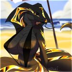  anthro areola beach beach_umbrella belly big_breasts black_body black_clothing black_scales black_swimwear black_tail breasts chatski clothing detailed_background erect_nipples female forked_tongue gold_(metal) gold_markings gold_sclera grey_body grey_scales hands_behind_back hi_res huge_breasts leg_markings living_tail looking_at_viewer markings navel nipple_outline nipple_piercing nipples nostrills piercing pupils reptile scale_markings scales scalie scaly_tail seaside sitting sky slit_pupils smile smiling_at_viewer smirk smirking_at_viewer smooth_skin snake snake_hood snake_tail solo striped_body stripes swimwear tail tattoo thigh_markings tight_clothing tight_fit tongue tongue_out unusual_anatomy unusual_tail wide_hips yellow_eyes yellow_sclera 
