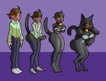  anthro ass_growth bell big_breasts black_body black_fur black_hair blush breast_growth breasts brown_hair clothing collar colored domestic_cat felid feline felis female fur gender_transformation growth hair hair_growth hand_between_legs hand_on_breast human laser leotard long_hair male mammal mtf_transformation ruthiesweetie sequence solo species_transformation surprised_expression tail tail_growth thick_thighs transformation 