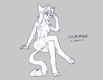  anthro bittervow butt canid canine claws demon ears_back female fox gem genitals horn hybrid lilith_(sourmagic) mammal monochrome nipples nude pawpads paws pivoted_ears pussy sitting sketch solo tail 