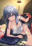  1boy 1girl 2girls ass_visible_through_thighs backpack bag bare_shoulders blanket blue_hair blush breasts camisole camping cellphone d: earbuds earphones hair_between_eyes highres holding holding_blanket kagamihara_nadeshiko kuromasu light_blush long_hair looking_at_viewer multiple_girls off_shoulder open_mouth panties phone pink_hair pink_panties pov purple_eyes shima_rin sleeping_bag small_breasts smartphone solo spaghetti_strap steam steaming_body sweatdrop tent thigh_gap thighs underwear yurucamp 