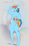  anthro athletic athletic_anthro athletic_female blue_body butt cutie_mark ear_piercing ear_ring equid equine evehly eyebrow_piercing eyebrow_ring eyebrows eyelashes facial_piercing female friendship_is_magic full-length_portrait hair hasbro hooves looking_back mammal multicolored_hair multicolored_tail my_little_pony nose_piercing nude pegasus piercing portrait purple_eyes rainbow_dash_(mlp) rainbow_hair rainbow_tail ring_piercing signature solo standing tail text toothy_grin url wings 