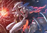  angry black_clothing blue_eyes clothing dragon female fire fur generation_5_pokemon legendary_pokemon lent_si nintendo pokemon pokemon_(species) reshiram solo tail white_body white_fur 