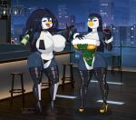  absurd_res alcohol anthro avian ballet ballet_boots bar_counter bar_stool beverage big_breasts bikini_top_aside bird black_hair blue_eyes boots breast_implants breasts city cityscape clothing container counter cup daminite dancewear drinking_glass duo fake_breasts famwammer female footwear fur_lined_clothing furniture glass glass_container glass_cup hair hi_res high_heels highlights_(coloring) huge_breasts kage_(famwammer) legwear night nipples penguin platform_footwear platform_heels sake sibling_(lore) stool teasing_viewer thigh_boots thigh_highs timeline_split tori_saito twins_(lore) wine wine_glass 