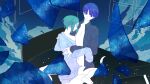  2others alternate_costume androgynous bad_source blue_eyes galaxy highres houseki_no_kuni long_sleeves looking_at_viewer multiple_others night open_clothes open_shirt phosphophyllite phosphophyllite_(ll) shirokuko short_hair starry_background 