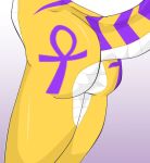  2011 ankh anthro belly_scales butt cobra digital_media_(artwork) female gradient_background justathereptile low_res markings nude purple_markings raised_tail reptile scales scalie simple_background snake solo tail tattoo vala_(justathereptile) yellow_body yellow_scales yellow_skin 