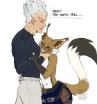  anthro asphyxiation brown_body brown_fur caracal_(genus) choking clothed clothing duo felid feline female fur garou_(one-punch_man) hair hi_res human male male/female mammal mar_caracal partially_clothed sosej white_hair 