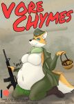  abdominal_bulge absurd_res anthro breasts canid canine clothed clothing clothing_aside english_text eyewear female fox glasses hi_res lt._fox_vixen mammal meekmunchies military_uniform navel organs partially_clothed pinup pose poster rumbling_stomach sek_studio solo squirrel_and_hedgehog stomach struggling_prey text uniform unwilling_prey url vore 