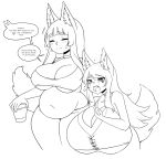  animal_humanoid belly big_breasts blush blush_lines bodily_fluids breasts cakecatboy canid canid_humanoid canine canine_humanoid cinnamon_(cakecatboy) cleavage clothed clothing container crying cup dialogue drunk duo eyes_closed female fox_humanoid hi_res huge_breasts humanoid hyper hyper_breasts mammal mammal_humanoid monochrome navel open_mouth overweight overweight_female overweight_humanoid raised_finger simple_background smile speech_bubble substance_intoxication sweat tail tears text thick_thighs under_boob unknown_character wide_hips 
