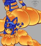  absurd_res animal_crossing animal_humanoid ankha_(animal_crossing) big_breasts big_butt blue_hair breasts butt cat_humanoid cat_tail domestic_cat felid felid_humanoid feline feline_humanoid felis female gold_(metal) gold_jewelry hair hi_res humanoid idlepotoo jewelry mammal mammal_humanoid nintendo rear_view smug_cat smug_face spread_legs spreading thick_thighs wide_hips yellow_body 