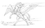  2015 baron_engel cutie_mark equid equine feathered_wings feathers feral free_agent_(mlp) friendship_is_magic goldfur&#039;s_cogsverse greyscale hasbro hooves horn magic male mammal monochrome my_little_pony open_mouth solo unicorn_horn winged_unicorn wings wounded 