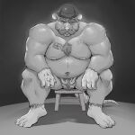  2023 anthro belly clothing facial_hair hat headgear headwear humanoid_hands male mammal moobs murid murine musclegut mustache navel nipples one_eye_closed osos overweight overweight_male rat rodent sitting solo 