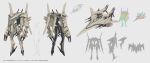  1other absurdres character_name extra_arms full_body grey_background highres hozumi_sousei mecha mecha_focus multiple_views original reference_sheet robot simple_background size_comparison 