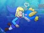  &lt;3 2022 ambiguous_gender blonde_hair cheep_cheep clothing crossover duo eyes_closed fish hair hat headgear headwear hi_res humanoid humanoid_pointy_ears hylian interspecies kiss_on_lips kissing lips male male/ambiguous mammal marine mario_bros nintendo surprise surprise_kiss the_legend_of_zelda the_scale_train thick_lips toon_link underwater water wide_eyed wind_waker 