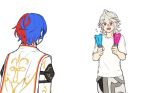  alear_(fire_emblem) alear_(male)_(fire_emblem) alternate_costume blue_hair corrin_(fire_emblem) corrin_(male)_(fire_emblem) fire_emblem fire_emblem_engage fire_emblem_fates food highres holding holding_food holding_popsicle open_mouth pointy_ears popsicle red_eyes red_hair shirt upper_body white_shirt zuzu_(ywpd8853) 