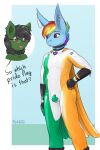  absurd_res ambiguous_gender anthro blue_body blue_feathers blue_fur bulge clipped_wings_(oc) clothing collar digital_media_(artwork) equid equine eyewear fan_character feathers friendship_is_magic fur hair hasbro hi_res irish_flag lagomorph leporid male mammal meme miramore multicolored_hair my_little_pony null_bulge piercing rabbit rainbow_dash_(mlp) rainbow_hair rubber rubber_clothing rubber_suit simple_background smile solo tight_clothing 