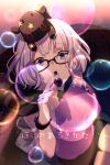  1girl baphomet_(fate) blue_eyes breasts bubble echo_(circa) fate/grand_order fate_(series) glasses grey_hair jacques_de_molay_(foreigner)_(fate) lamb large_breasts looking_at_viewer sheep short_hair translation_request 