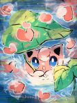  :o afloat animal_focus artist_name cherry_blossoms colored_skin falling_petals hanabusaoekaki highres jigglypuff leaf no_humans petals pink_skin pokemon pokemon_(creature) solid_oval_eyes solo water 