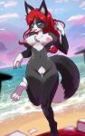  absurd_res anthro beach breasts canid canine damn_lasso_tool female fox fur genitals hair hi_res looking_at_viewer mammal nipples nude outside pussy sand saoirse_(wallooner97) seaside solo water 
