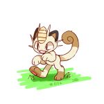  animal_focus cat fangs grass meowth no_humans on_grass open_mouth pawpads pokedex_number pokemon pokemon_(creature) solo walking whiskers white_background zuiaimao 