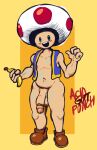  acidgutpunch big_penis clothing food footwear footwear_only fruit genitals hi_res male mario_bros mostly_nude nintendo nipples penis plant pose short sketch smile smiling_at_viewer solo standing toad_(mario) 