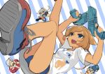  4girls absurdres allial_(coefont) alternate_costume arms_up bikini bikini_under_clothes blonde_hair blue_bikini blue_eyes blue_nails blush_stickers braid bucket cevio chibi chibi_inset coefont dual_wielding foreshortening gatling_gun grey_hair hair_flaps highres holding holding_bucket holding_water_gun ia_(vocaloid) jitome kagari-lunatic kizuna_akari leg_up long_hair minigun multiple_girls one_(cevio) open_mouth partially_submerged ponytail shirt shoes short_sleeves sneakers solo_focus sparkle striped striped_background swimsuit t-shirt tan v-shaped_eyebrows vocaloid voiceroid wading_pool water_gun wet wet_clothes wet_shirt 