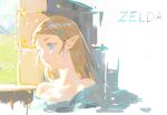  1girl blonde_hair blue_dress blue_eyes character_name dress hair_ornament hairclip highres ichisaku long_hair pointy_ears princess_zelda solo the_legend_of_zelda the_legend_of_zelda:_breath_of_the_wild 