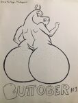  anthro big_butt black_and_white blu3danny butt dreamworks english_text female freckles_on_butt gloria_the_hippopotamus hi_res hippopotamid inked_drawing looking_back looking_down madagascar_(series) mammal monochrome open_mouth rear_view solo text traditional_media_(artwork) 