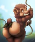  2019 ambiguous_gender anthro big_butt bitfly butt haplorhine hi_res looking_at_viewer looking_back mammal monkey plant presenting presenting_hindquarters primate smile smiling_at_viewer solo tail vines 