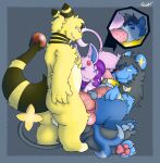  2023 abdominal_bulge alleros_(howlingampharos) ampharos anal anal_penetration animal_genitalia animal_penis balls black_body black_hair blue_body bodily_fluids buizel butt canine_genitalia canine_penis clenched_teeth clothing digital_media_(artwork) double_anal double_penetration duo eeveelution erection espeon explorer_badge eyes_closed fan_character feral foursome fur generation_2_pokemon generation_4_pokemon genitals group group_sex hair half-closed_eyes hi_res hikaro_(lightobui) hoodie jasper_(bgklonewolf) levin_(levinluxio) lightobui luxio male male/male mammal narrowed_eyes nintendo nude oral oral_penetration pawpads paws penetration penile_spines penis pokemon pokemon_(species) ponytail purple_clothing purple_hoodie purple_topwear scrunchie sex simple_background smile tail teardrop tears teeth topwear yellow_body 