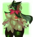  anthro areola big_breasts breasts featureless_crotch felid feline female fur generation_9_pokemon green_body green_fur hi_res looking_at_viewer mammal meowscarada nintendo nude omikuro pokemon pokemon_(species) solo 