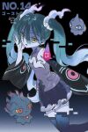  1girl aqua_hair black_thighhighs detached_sleeves ghost ghost_miku_(project_voltage) glitch grey_shirt hair_between_eyes hand_on_own_cheek hand_on_own_face hatsune_miku highres long_hair misdreavus necktie open_mouth pale_skin pokemon pokemon_(creature) project_voltage see-through see-through_skirt shirt shuppet skirt thighhighs twintails very_long_hair vocaloid xxxxgom yellow_eyes 